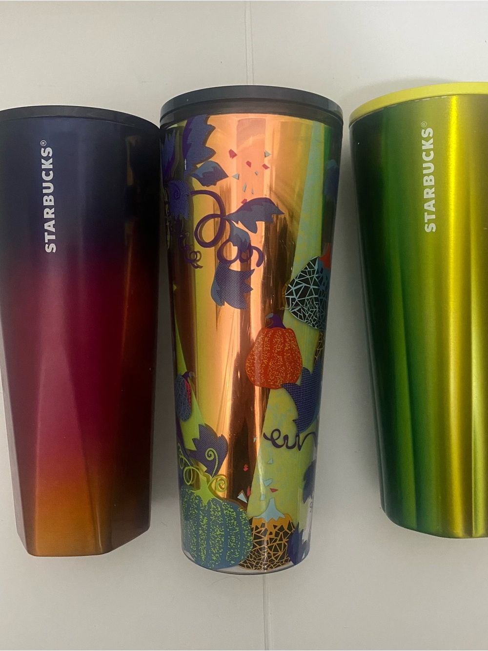 Starbucks Bundle Iridescent Pumpkin Tumbler Orange/Green/Purple No Straws